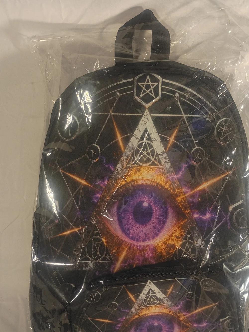 Mystical All-Seeing Eye Graphic Backpack - Purple & Black
